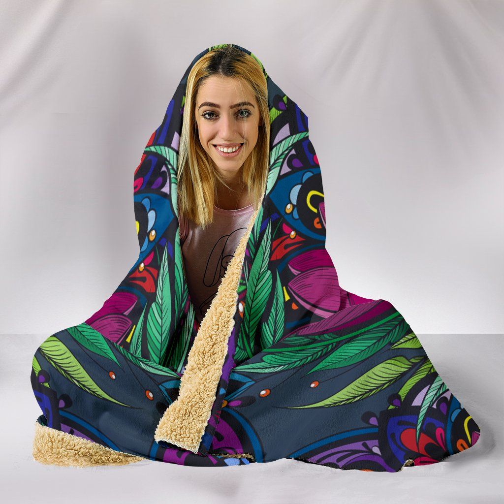 Blanket Hoodie - Flower Lotus Pink Green