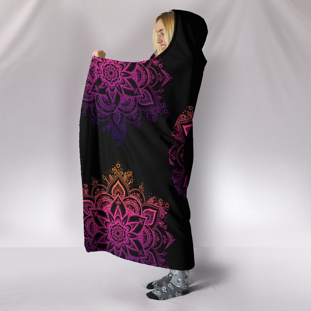 Blanket Hoodie - Peace Mandala Pink Black