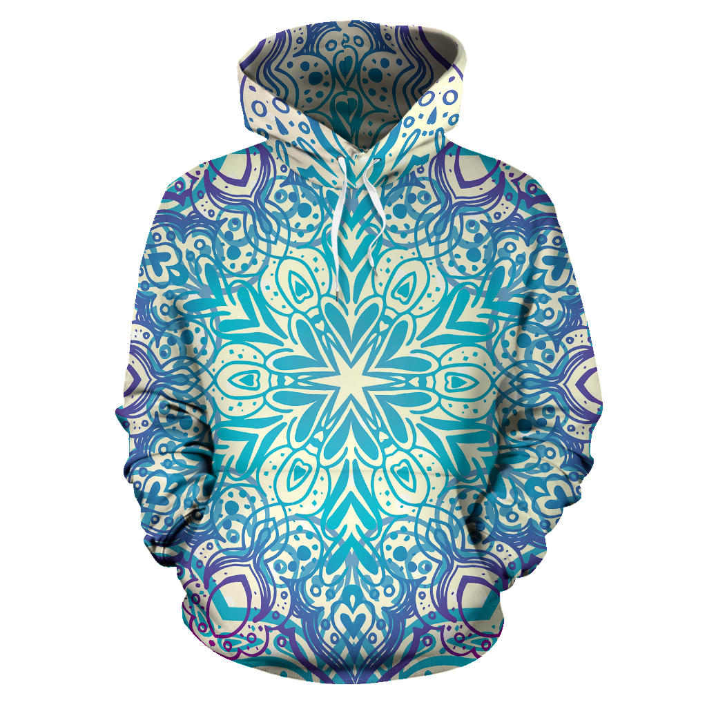 Lovely Boho Mandala Light Blue Design All Over Hoodie