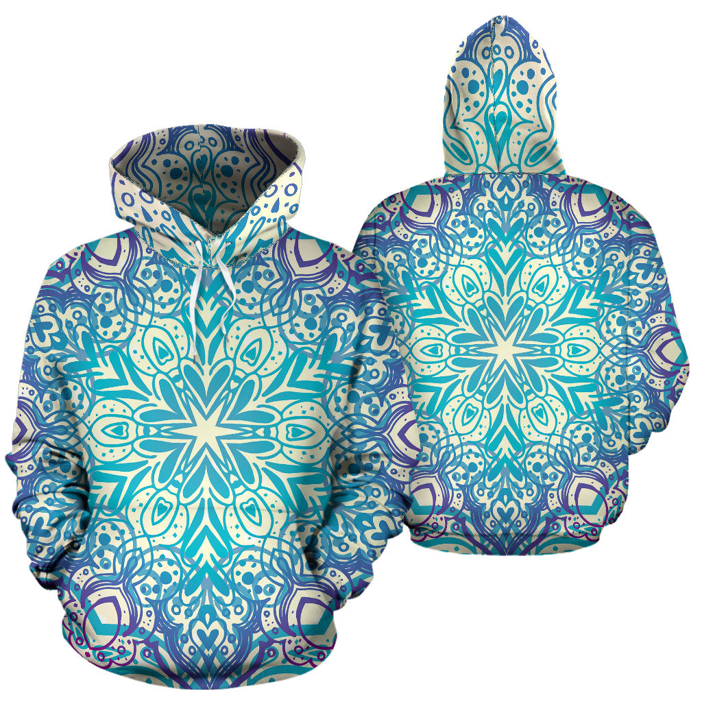Lovely Boho Mandala Light Blue Design All Over Hoodie