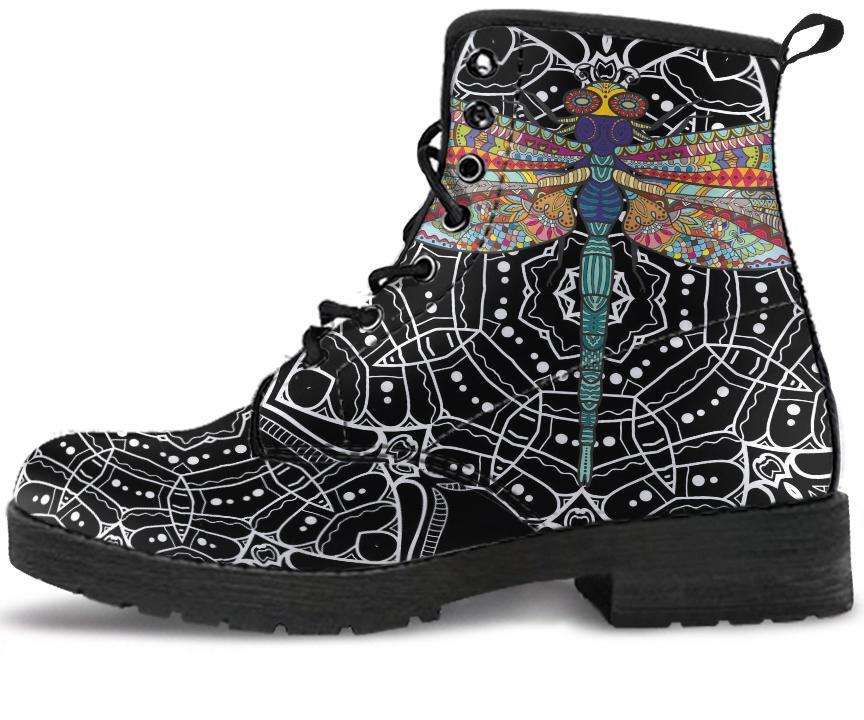 Leather Boots - Dragonfly Black Mandala