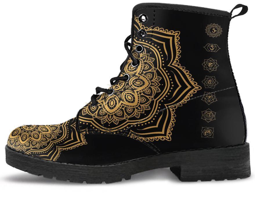 Leather Boots - Gold Chakra Mandala