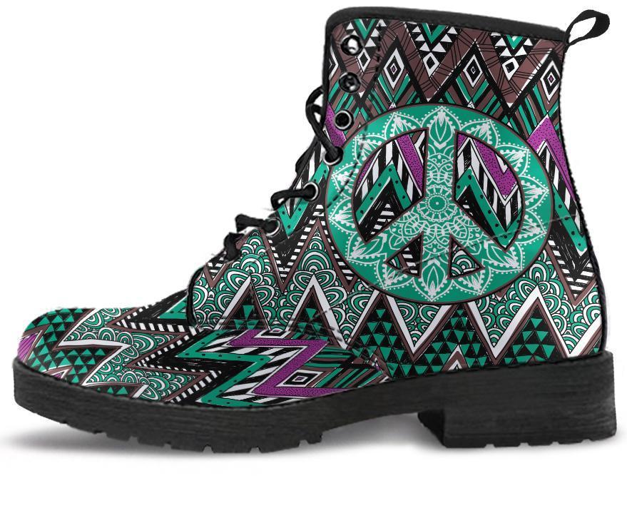 Leather Boots - Green Boho Peace