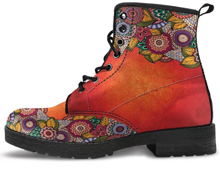 Leather Boots - Henna Mandala Red