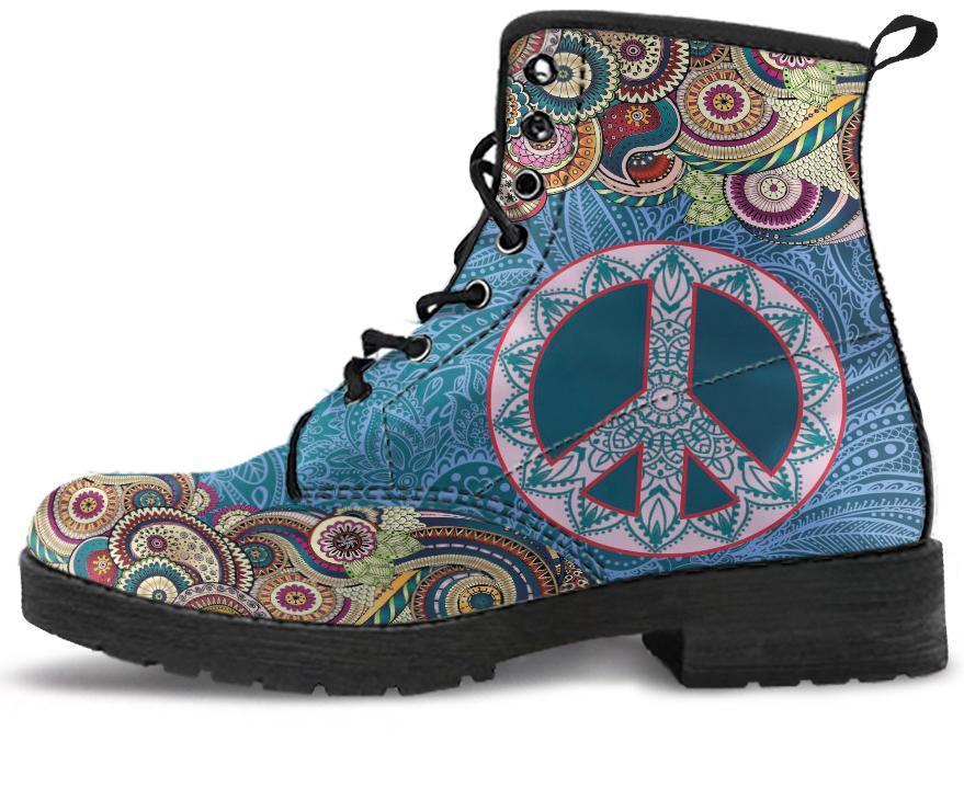 Leather Boots - Mandala Peace Blue