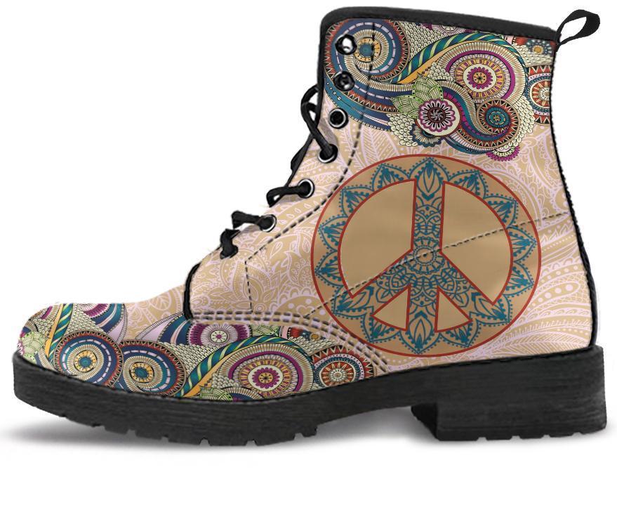 Leather Boots - Mandala Peace Brown