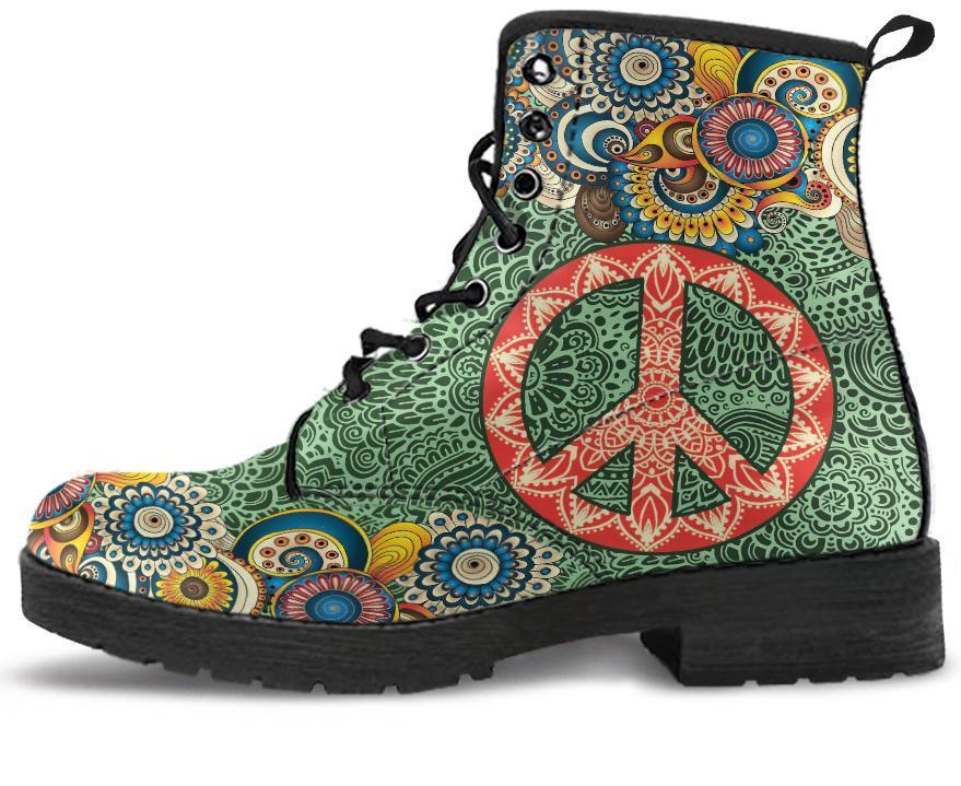 Leather Boots - Mandala Peace Dark Green