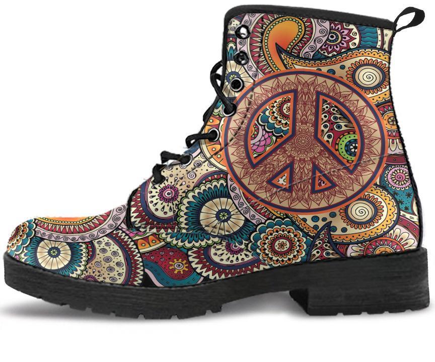 Leather Boots - Peace Henna Art Mandala