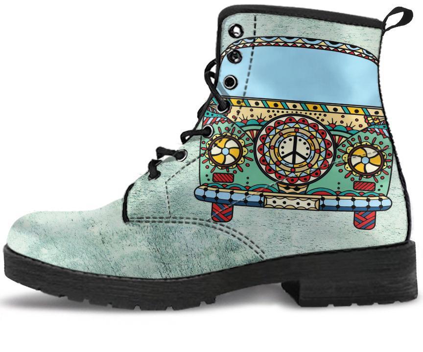 Leather Boots - Peace Hippie Bus Mint Green