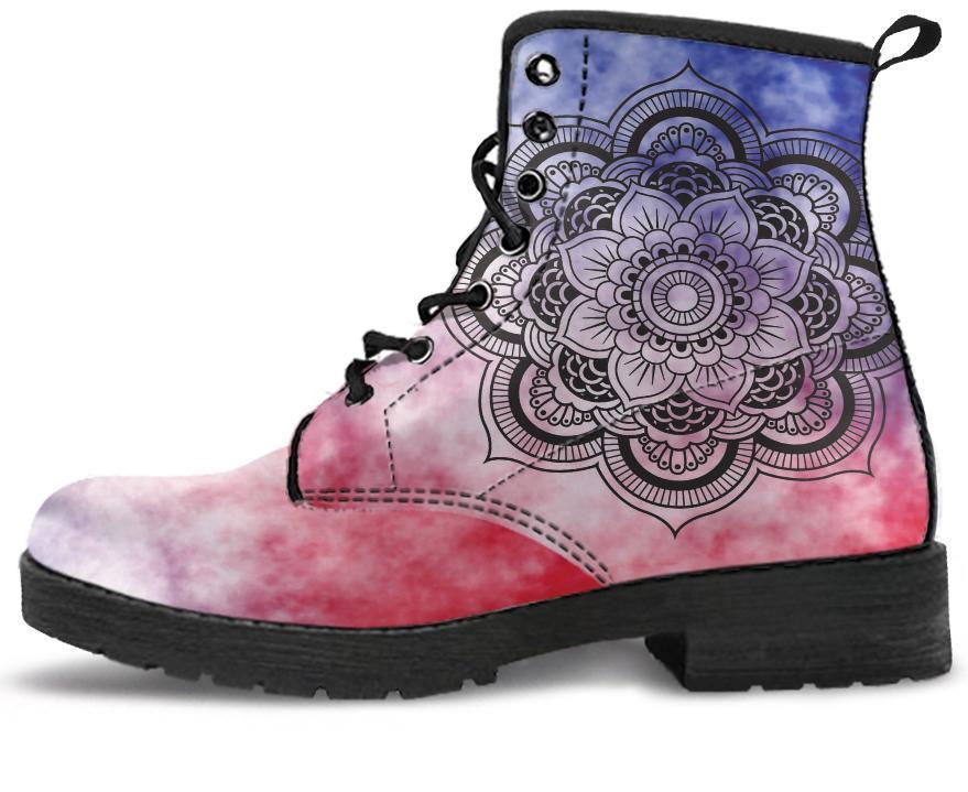 Leather Boots - Red Tie Dye Mandala