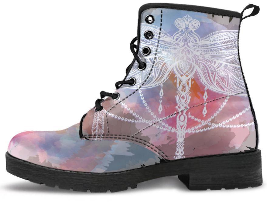 Leather Boots - Watercolor Dragonfly Mandala