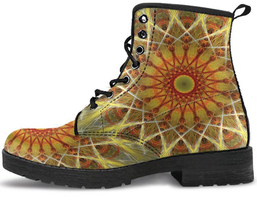 Leather Boots - Yellow Fractal Mandala