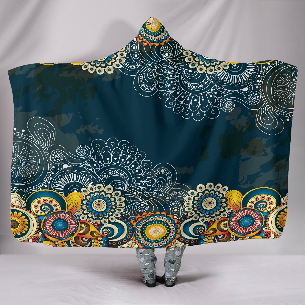 Blanket Hoodie - Flower Henna Mandala Blue