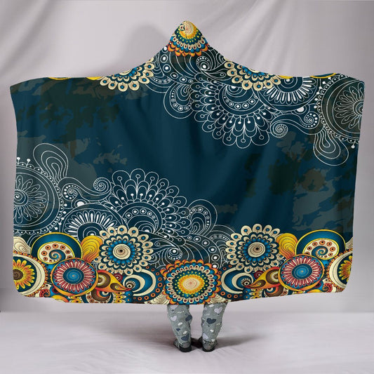 Blanket Hoodie - Flower Henna Mandala Blue