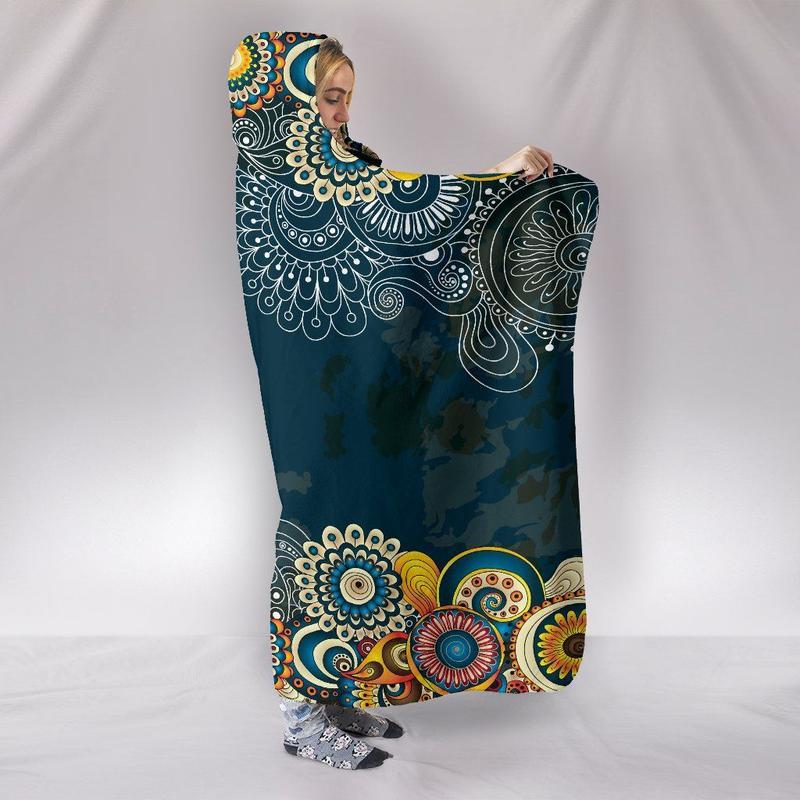 Blanket Hoodie - Flower Henna Mandala Blue