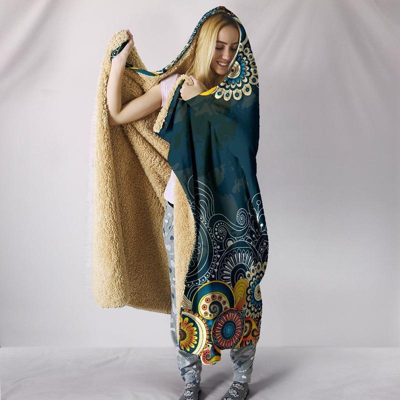Blanket Hoodie - Flower Henna Mandala Blue