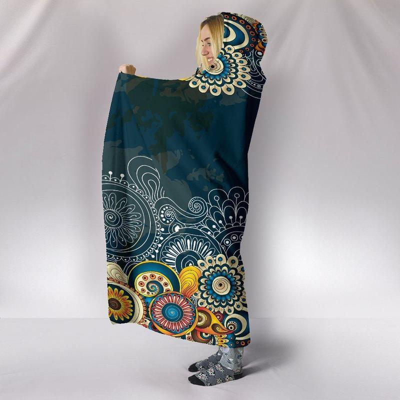 Blanket Hoodie - Flower Henna Mandala Blue