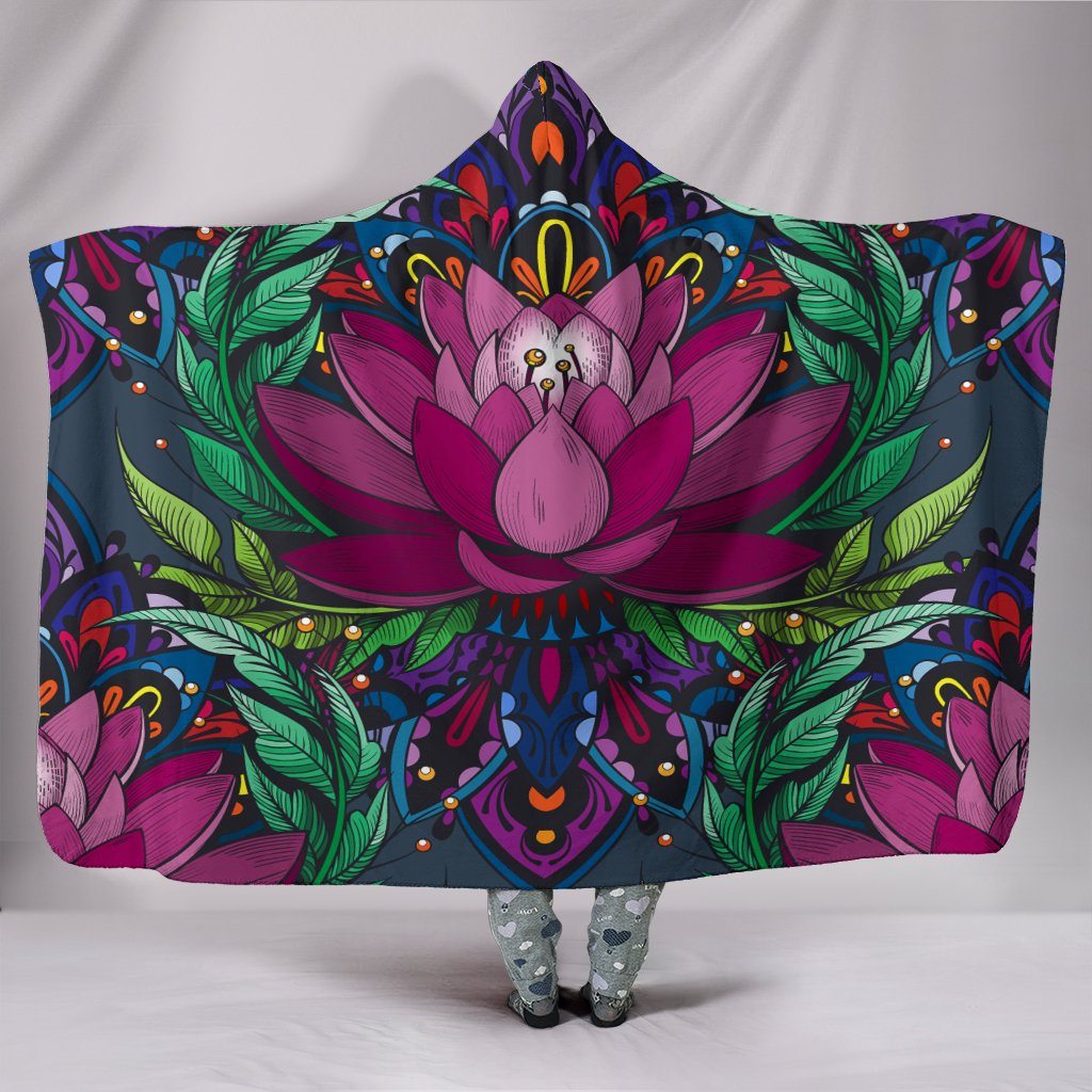 Blanket Hoodie - Flower Lotus Pink Green