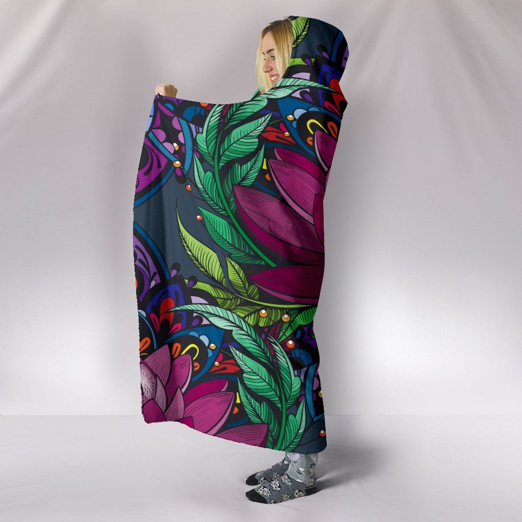 Blanket Hoodie - Flower Lotus Pink Green