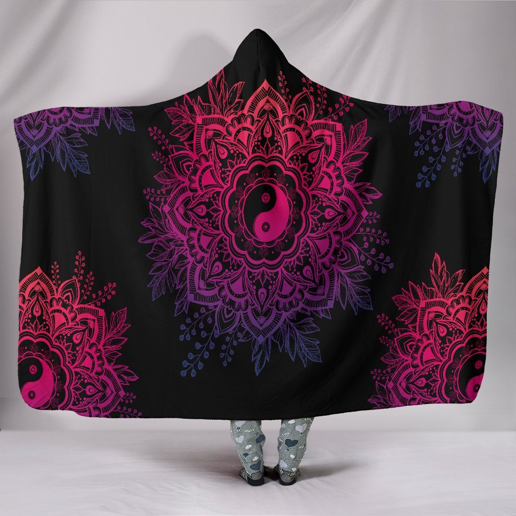 Blanket Hoodie - Mandala Yin Yang Pink Black