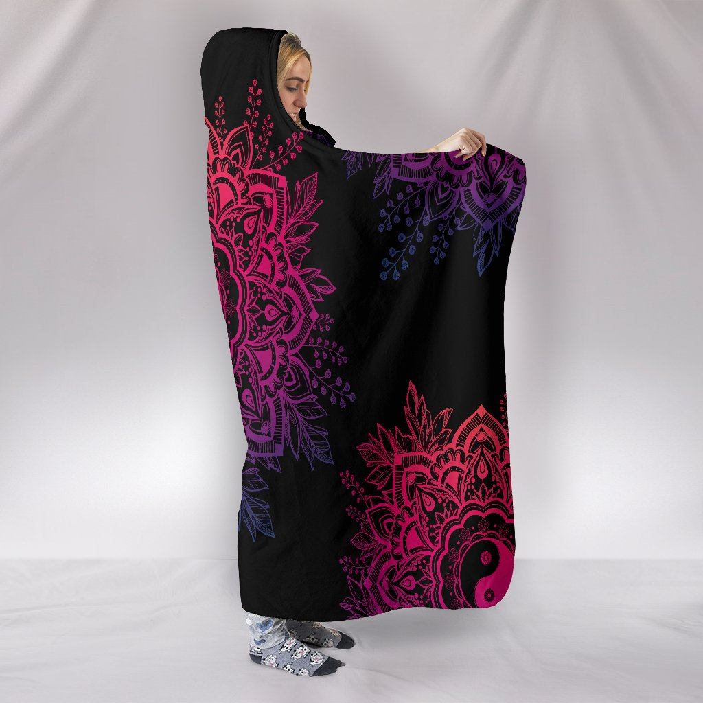 Blanket Hoodie - Mandala Yin Yang Pink Black
