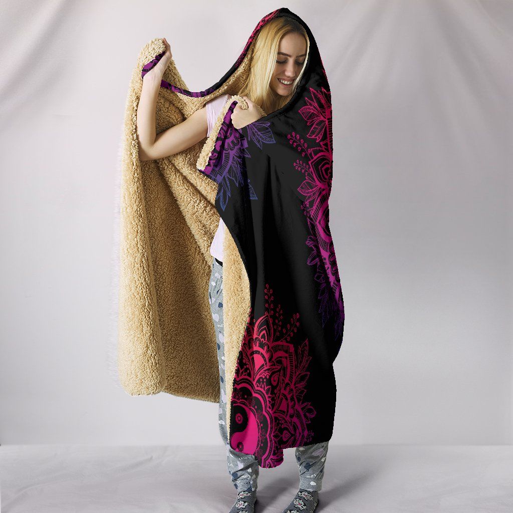 Blanket Hoodie - Mandala Yin Yang Pink Black