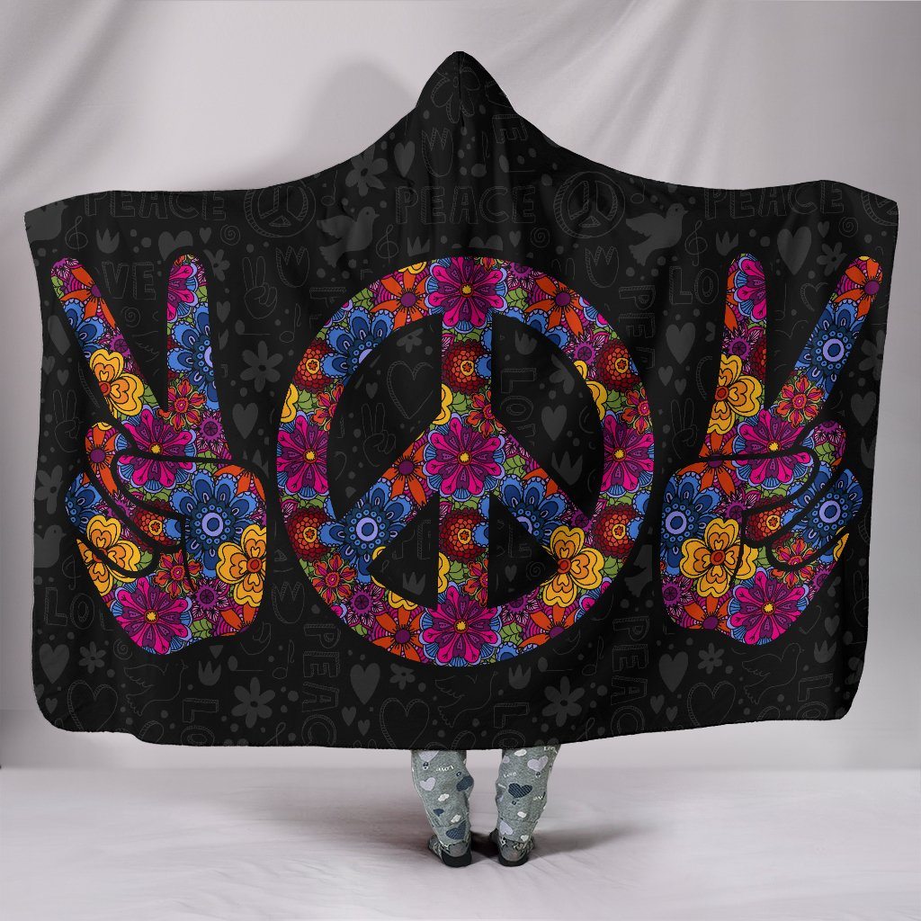 Blanket Hoodie - Peace Black