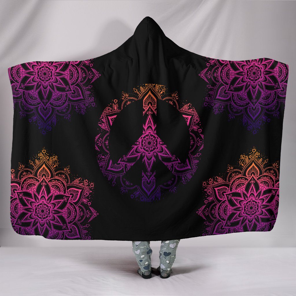 Blanket Hoodie - Peace Mandala Pink Black