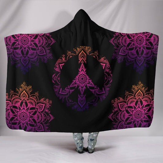 Blanket Hoodie - Peace Mandala Pink Black
