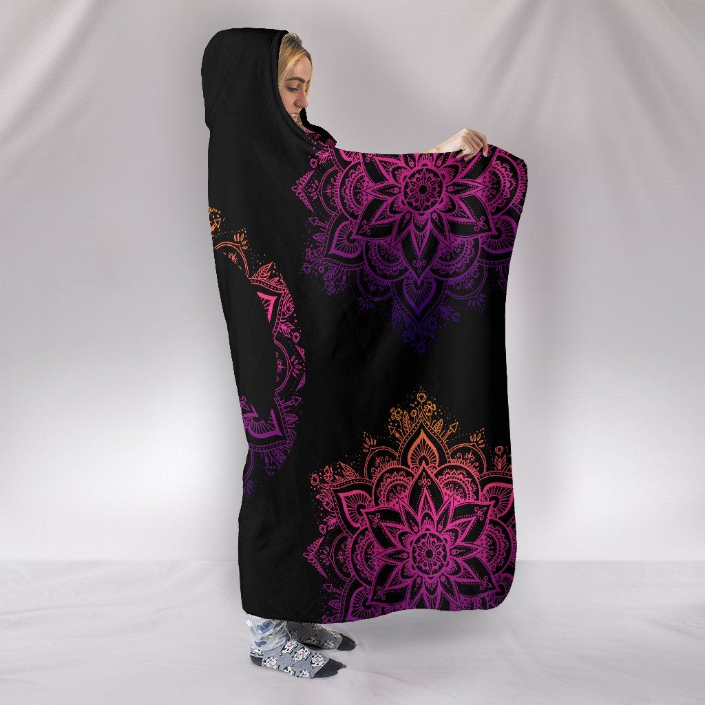 Blanket Hoodie - Peace Mandala Pink Black