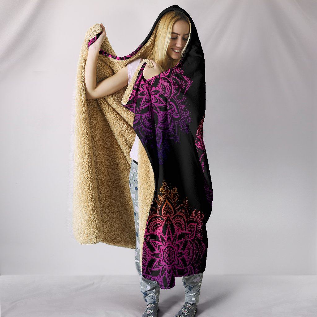 Blanket Hoodie - Peace Mandala Pink Black