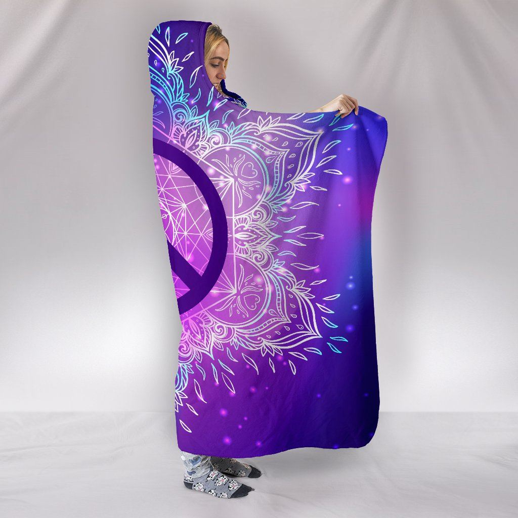 Blanket Hoodie - Peace Mandala Purple Blue