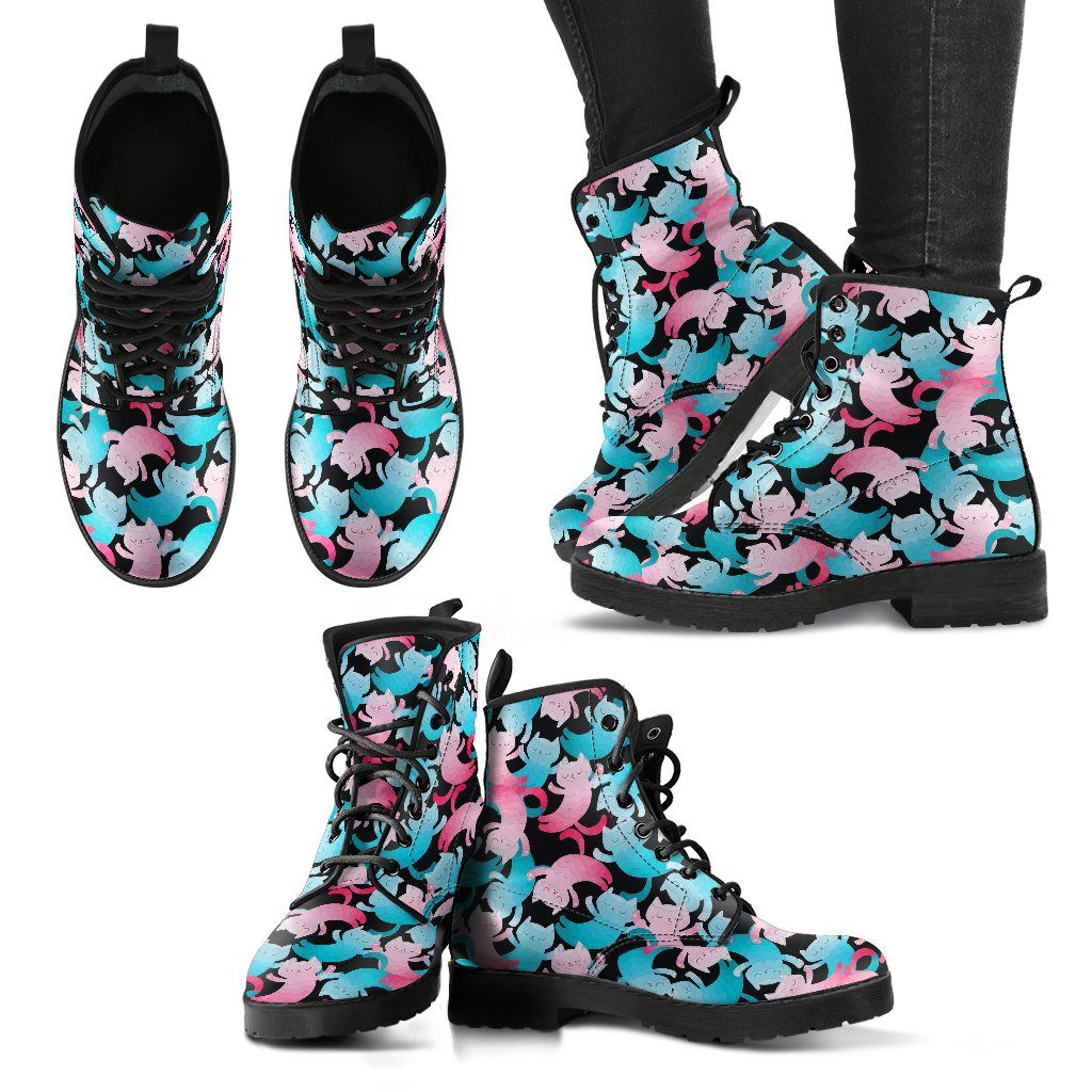 Cat Pattern Women's Leather Boots