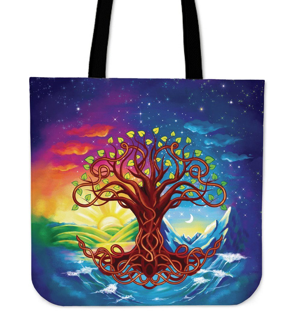 Canvas Tote Bag Green Tree of Life Created from Humanoid Shapes Colorful Durable Reusable Shopping Shoulder Grocery Bag