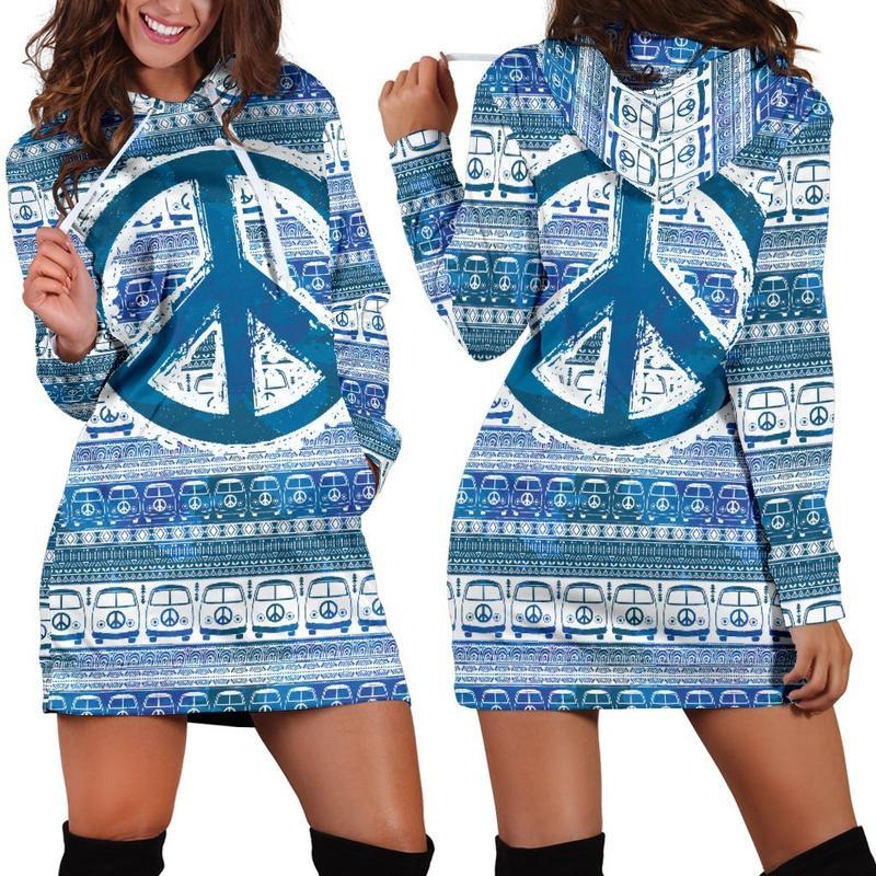 Dress Hoodie - Boho Peace Hippie Bus