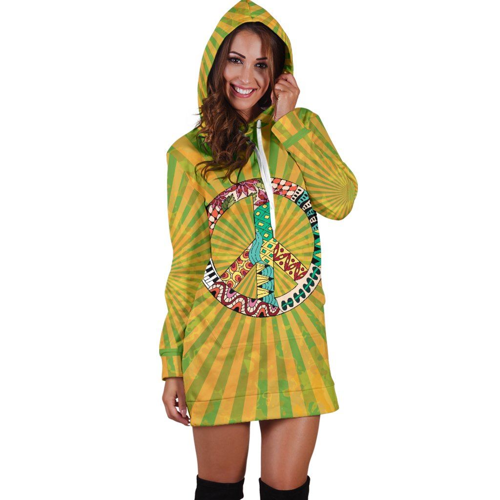 Dress Hoodie - Peace Hippie Yellow