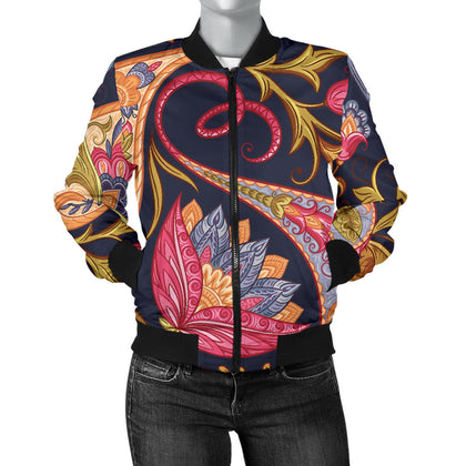 Royal Blue Paisley Women's Bomber Jacket