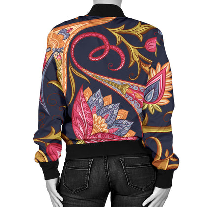 Royal Blue Paisley Women's Bomber Jacket