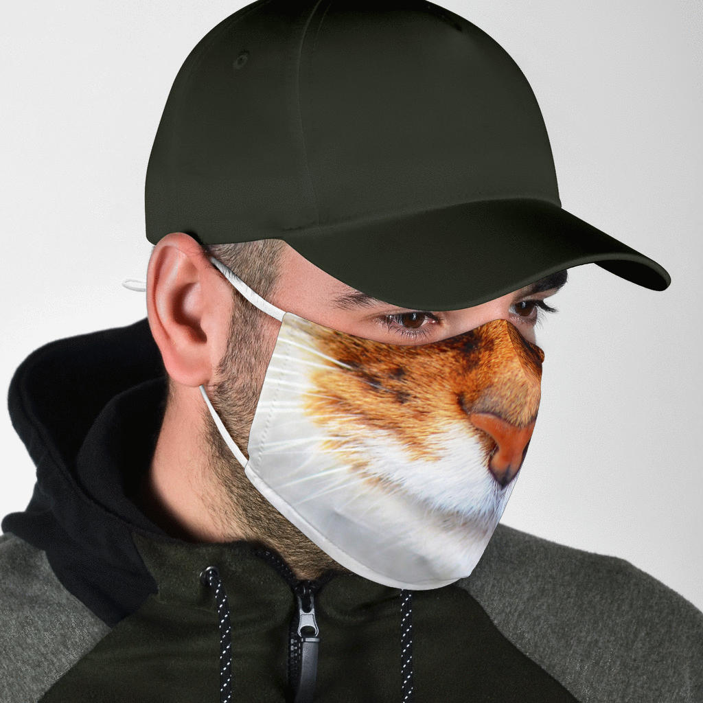 Brown and White Cat Face Mask