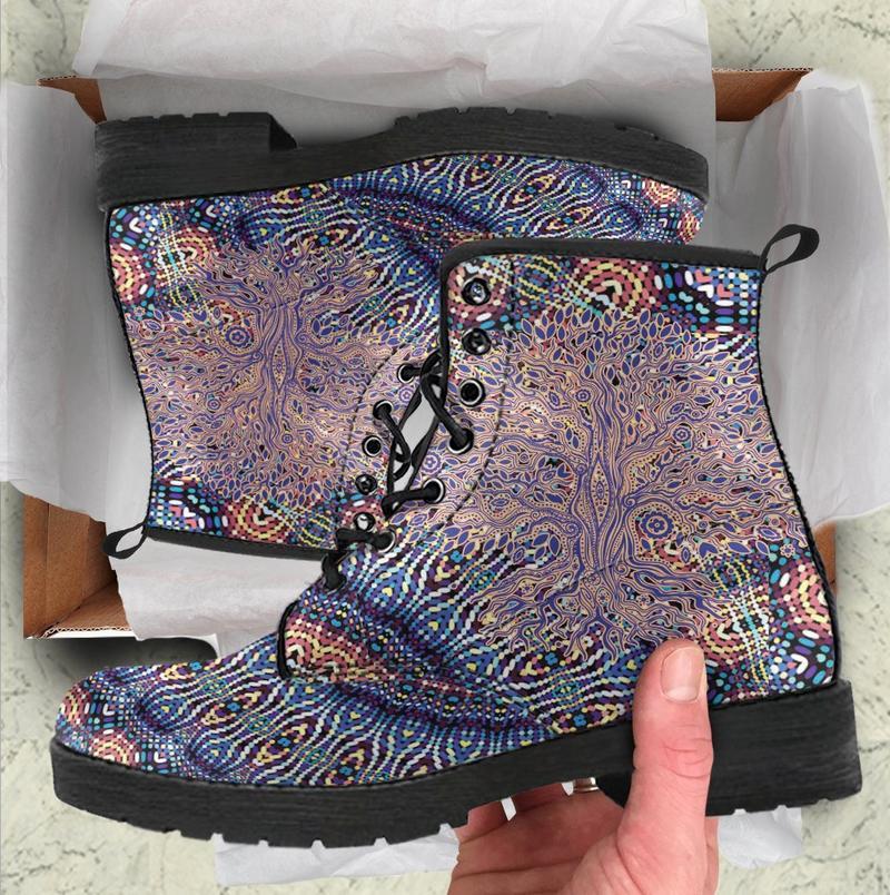 Leather Boots - Abstract Tree Of Life