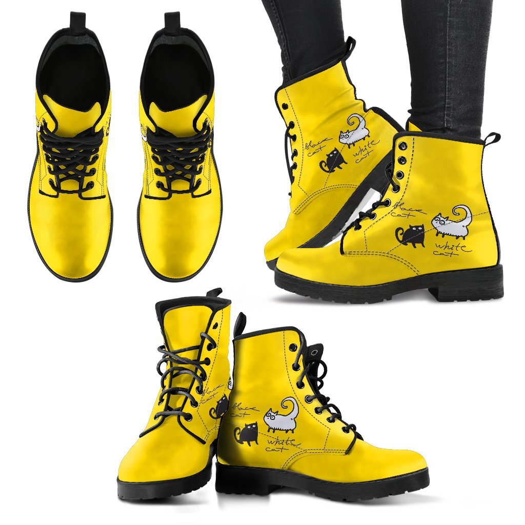 Leather Boots - Black Cat & White Cat