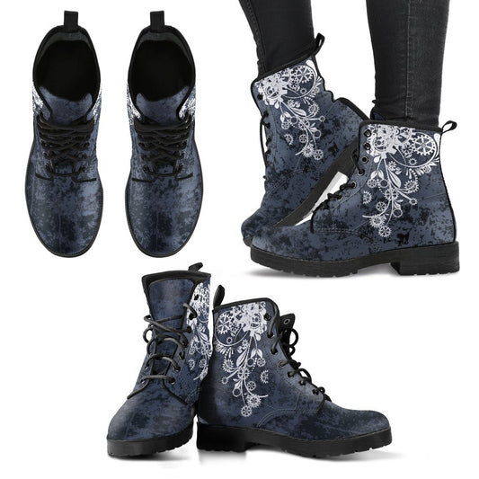 Leather Boots - Bohemian Black & Gray