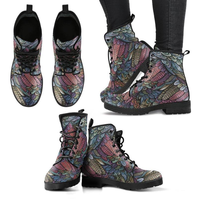 Leather Boots - Bohemian Feather Multicolor