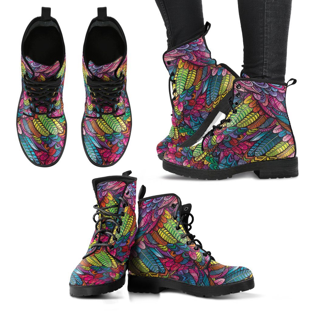 Leather Boots - Bohemian Feather Multicolor