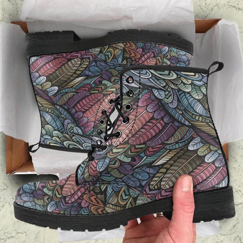 Leather Boots - Bohemian Feather Multicolor
