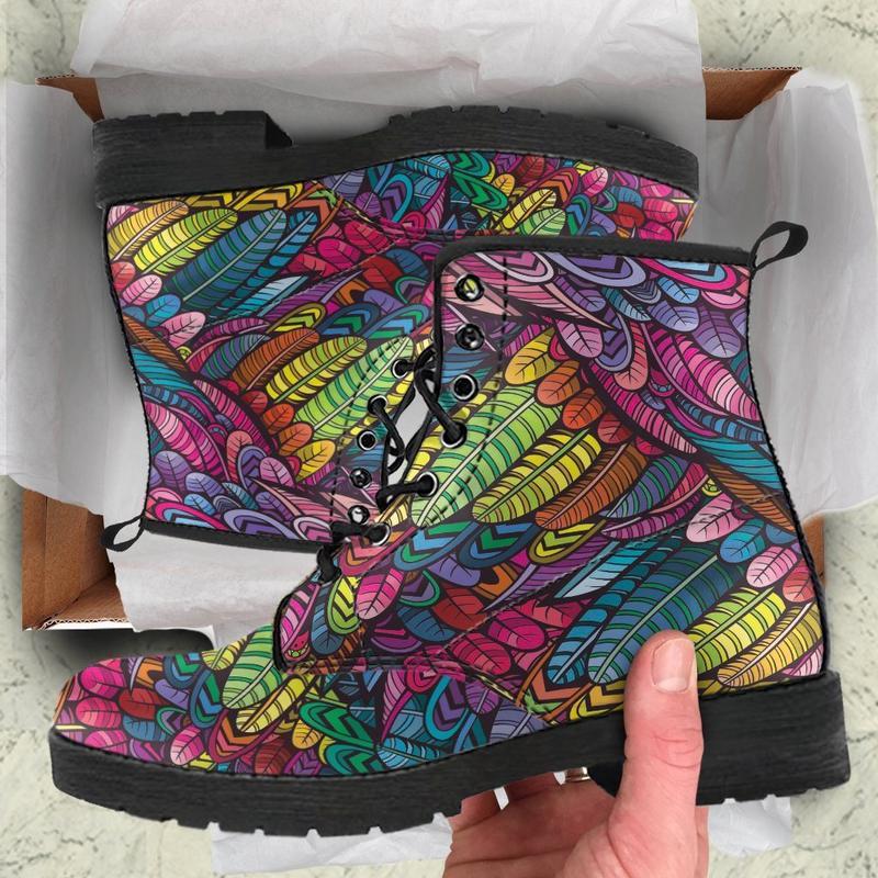 Leather Boots - Bohemian Feather Multicolor
