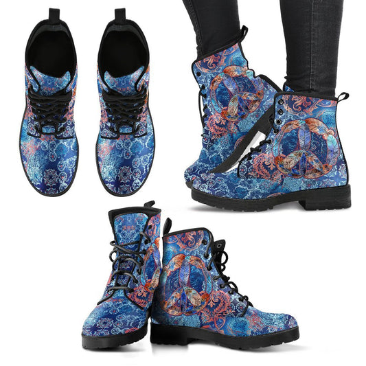Leather Boots - Bohemian Peace Feather