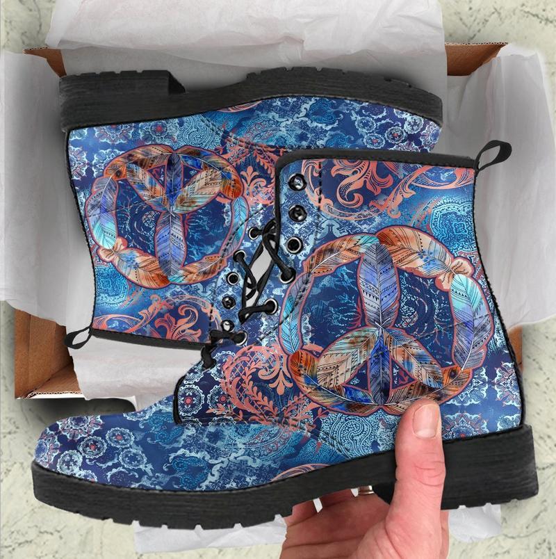 Leather Boots - Bohemian Peace Feather