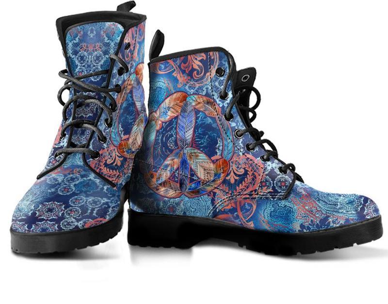 Leather Boots - Bohemian Peace Feather