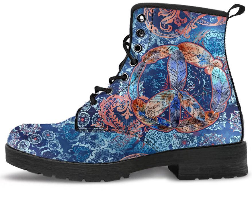 Leather Boots - Bohemian Peace Feather